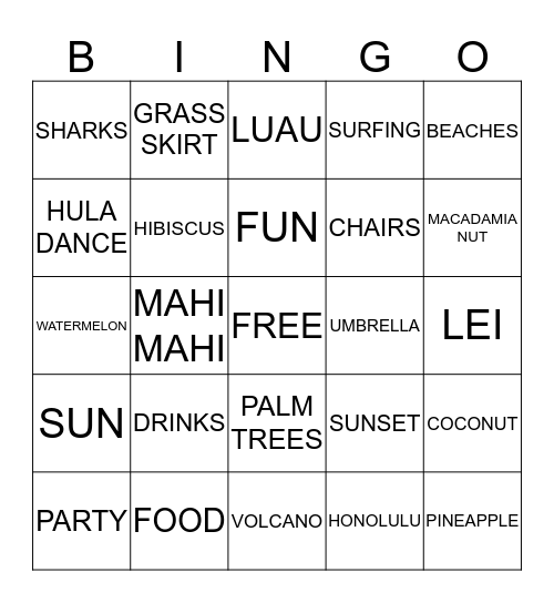 Luau Bingo Card