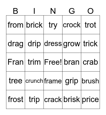 Unit 13b R Blends Bingo Card