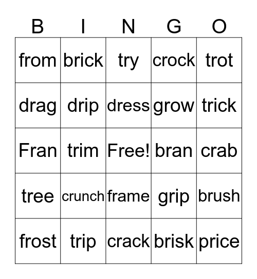 Unit 13b R Blends Bingo Card