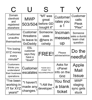 (mt) C U S T Y Bingo Card
