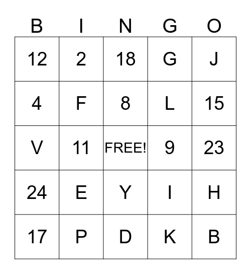 Letters and Numbers Bingo Card