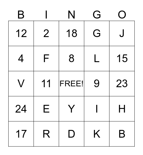 LETTERS AND NUMBERS Bingo Card