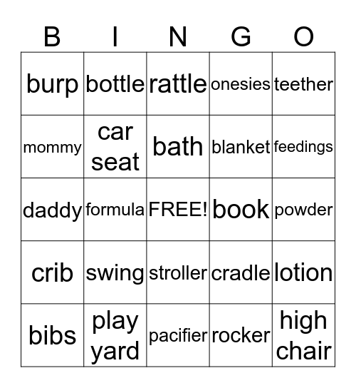 Mark & Preshonna's Baby Shower Bingo Card