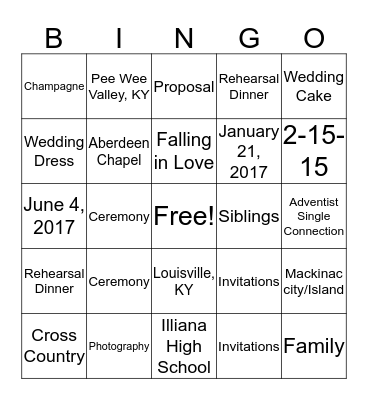 Wedding Shower Bingo Card