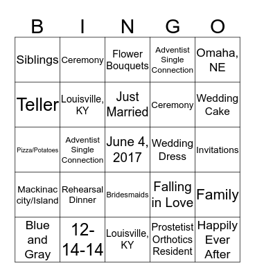 Sarah's Wedding Shower Bingo Card