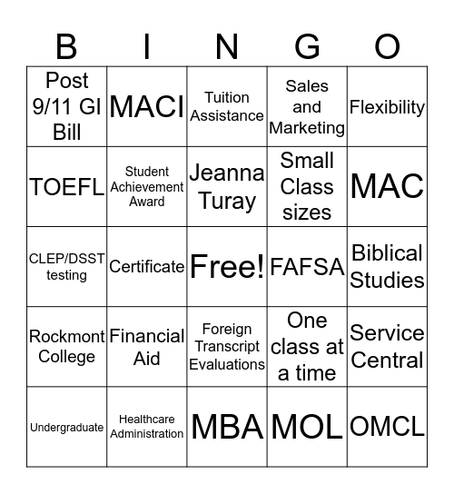 Review Week 1 Bingo Card