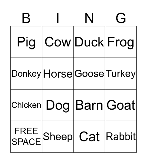 Farm Bingo  Bingo Card