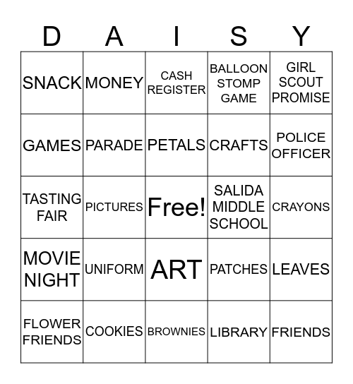 Daisy Scout BINGO Card