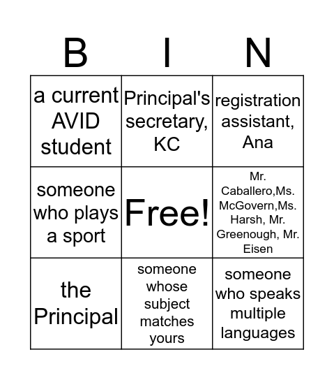 Untitled Bingo Card