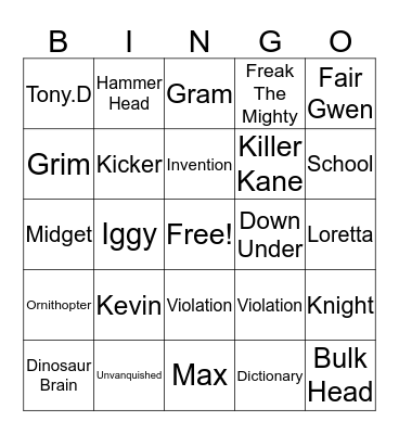 Freak the Mighty Bingo Card