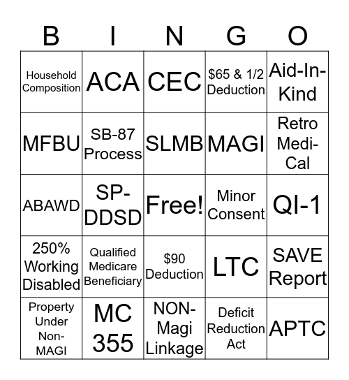 Medi-Cal Bingo Card