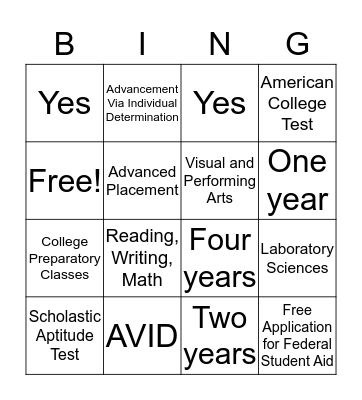 Untitled Bingo Card