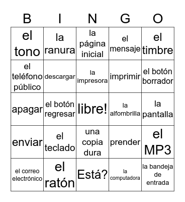 Tech words Bingo Card