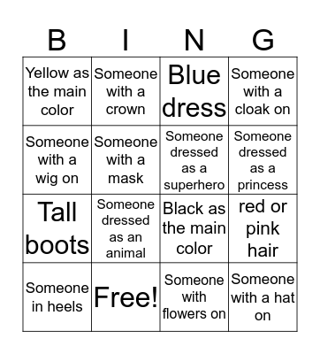 Costumes Bingo Card