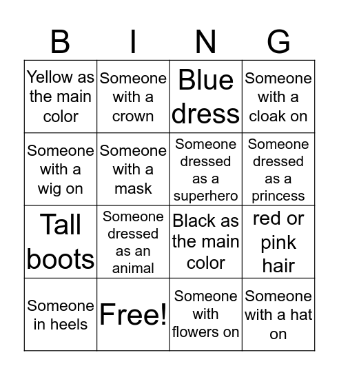 Costumes Bingo Card