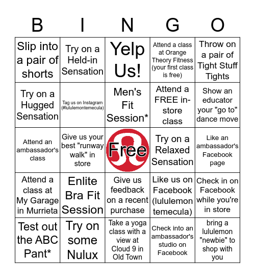 lululemon BINGO Card