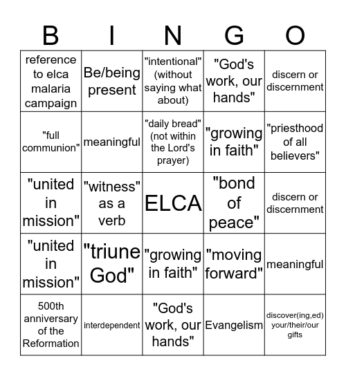 Synod Assembly Bingo Card