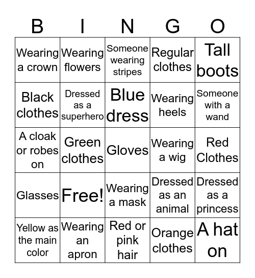 Costumes Bingo Card