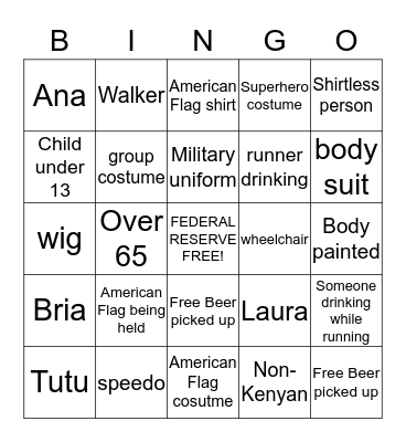 Peachtree Road Race Bingo Card