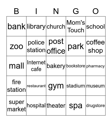 Directions: Places in a City Bingo Card