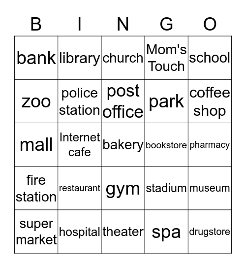 Directions: Places in a City Bingo Card