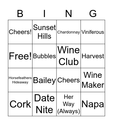 Wine Lovers BINGO Card