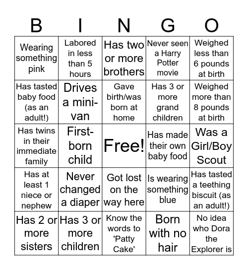 Party Guest Bingo! Bingo Card