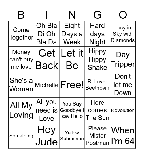 Bingo Beatles Bingo Card