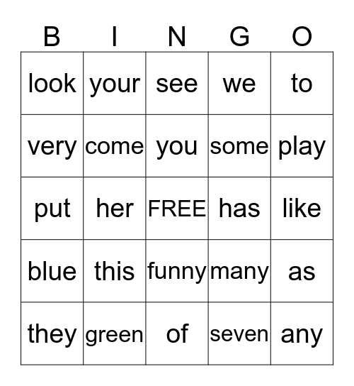 SPELLING WORDS BINGO Card