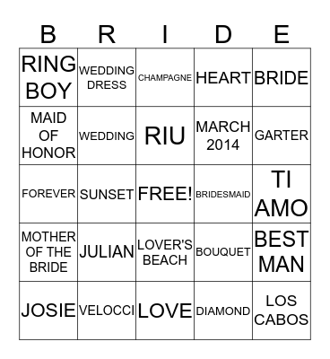 Bridal Shower Bingo Card