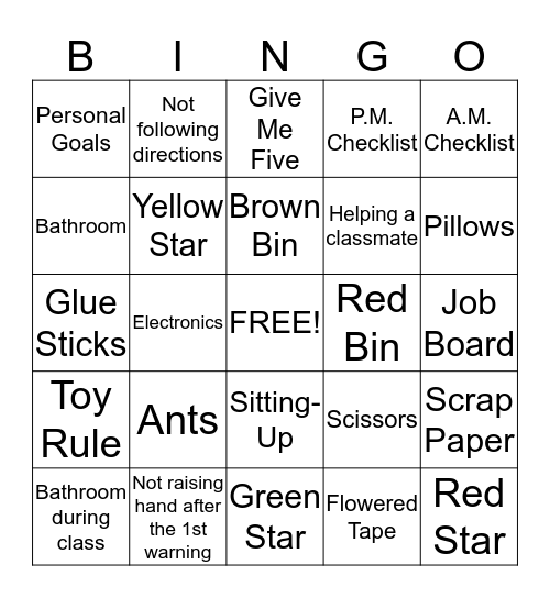 Routine Bingo Card