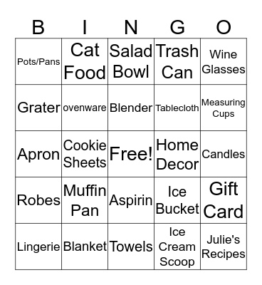 Heather's Bridal Shower Bingo Card