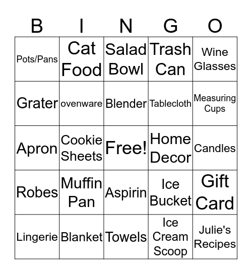 Heather's Bridal Shower Bingo Card