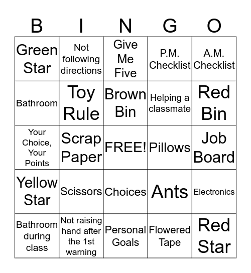 Routine Bingo Card