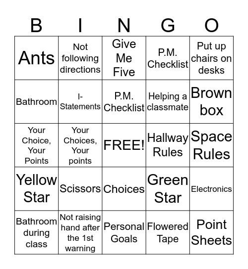 Routine Bingo Card