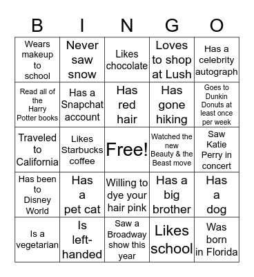 Alex's Birthday Bingo Card