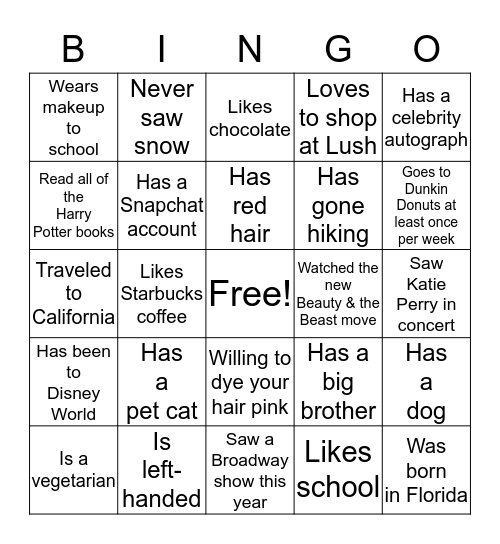 Alex's Birthday Bingo Card