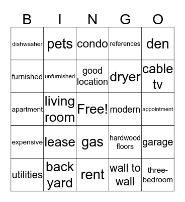 I want to buy a house Bingo Card
