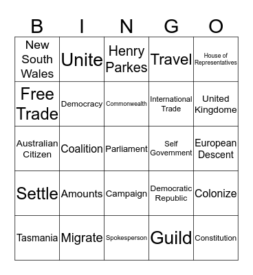 Federation Bingo Card