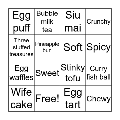 Hong Kong Food Bingo Card