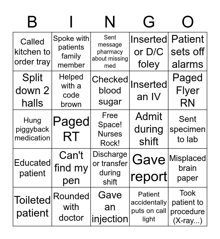 Nurse Bingo Card