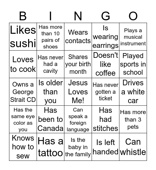 Get to know your Southside Sister! Bingo Card