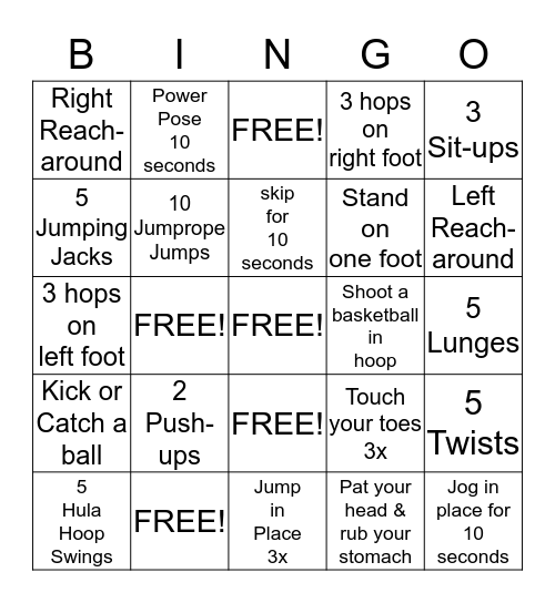 Healthy Bingo Card