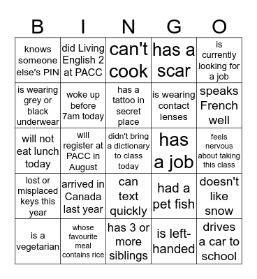 Find someone who... Bingo Card