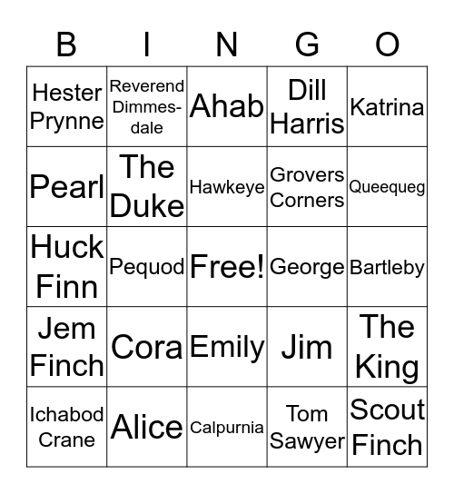 American Literature Bingo Card