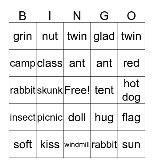 Superkids Bingo Card