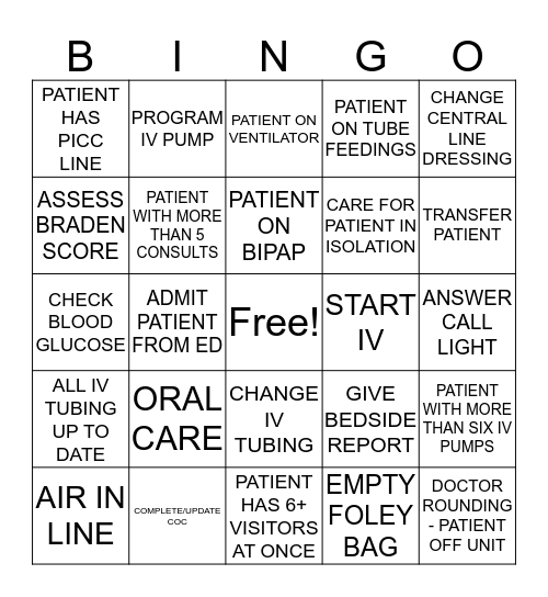 ICU Bingo Card