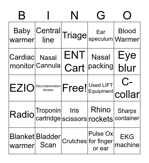 ER Bingo Card