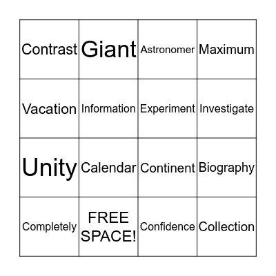 Cognate Bingo Card