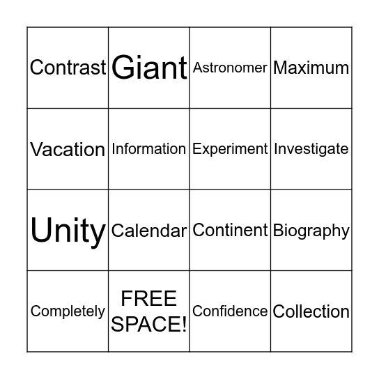 Cognate Bingo Card